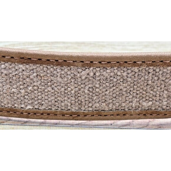 Vintage Salvatore Ferragamo Italy Mens Belt Tan Tweed Leather Brass Buckle 36-38 - Picture 12 of 14